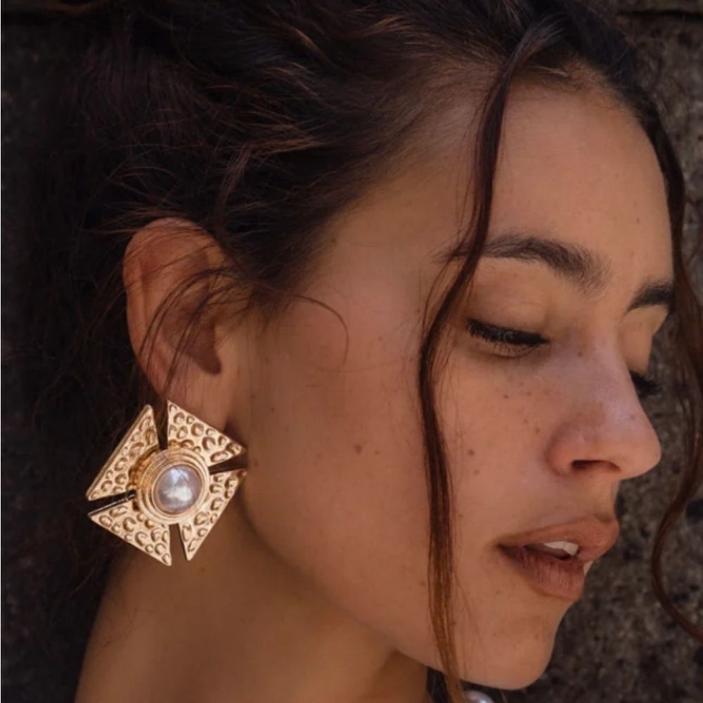 New!  Solana Gold and Pearl Statement Earrings • NWOT